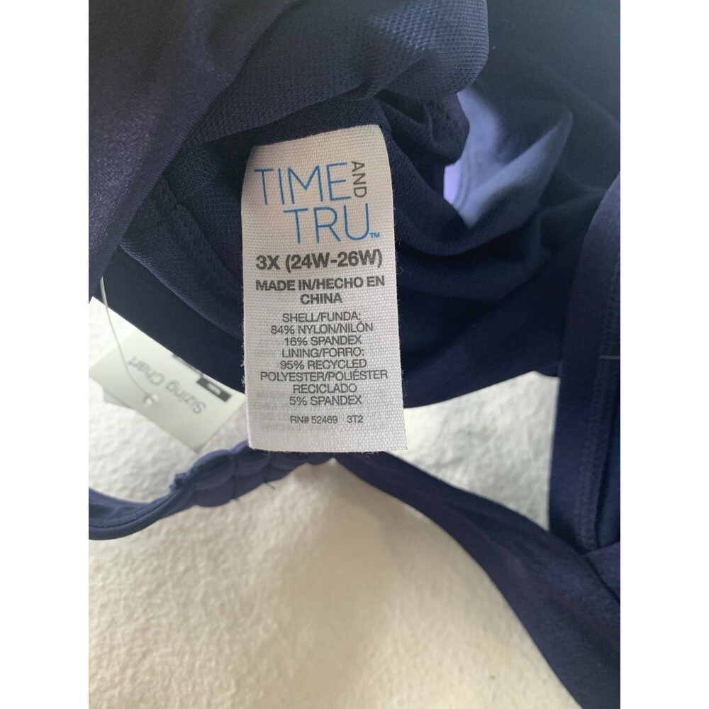TIME AND TRU Navy Blue Ruched Plus BIKINI SWIM TOP Womens Sz 3X Brand New - Picture 4 of 12